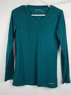 Eddie Bauer Teal Green V-Neck Free Dry Base Layer Long Sleeve Top XS